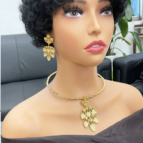 Dubai Gold Plated Jewelry For Women Long Chain Necklace Butterfly Shape Big Pendant Earrings Set