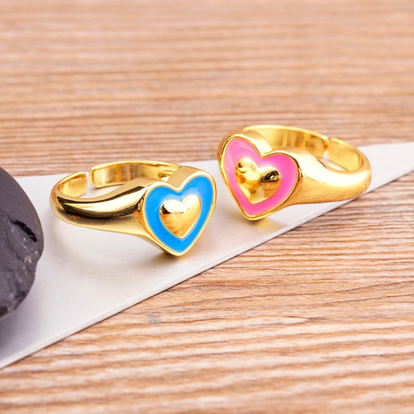 Fashion 7 Colors INS Enamel Heart Shape Ring