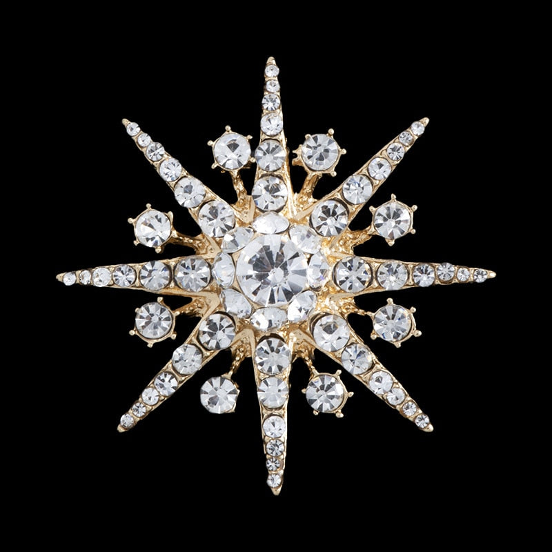 New High-end Rhinestone Star Brooch Sparkling Crystal Snowflake Lapel Pin