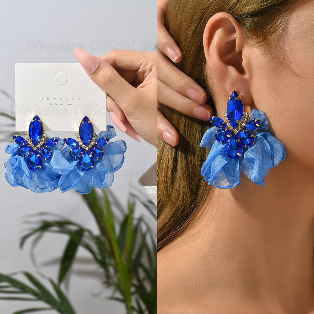 Romantic Sweet Summer Cotton Lace Flower Big Stud Earrings For Women