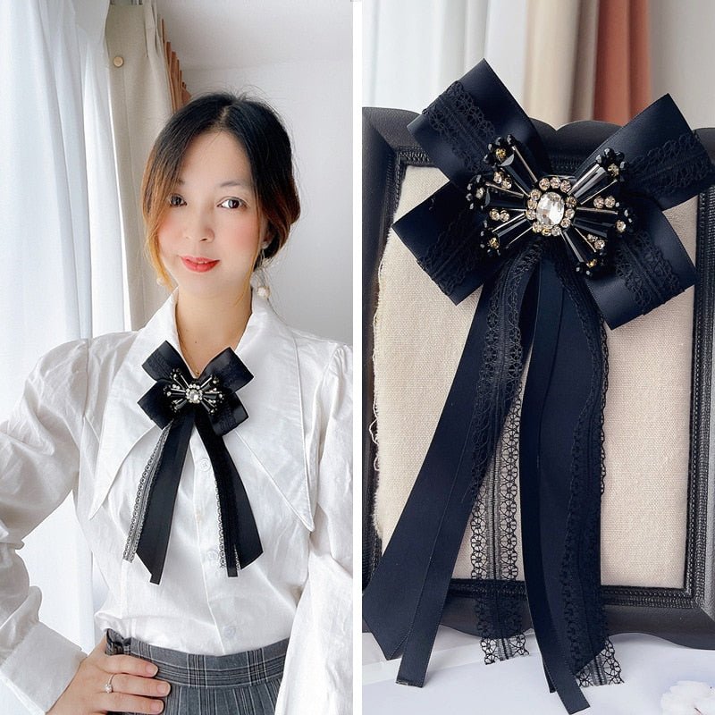 Handmade Balck Fabric Big Bow Brooch