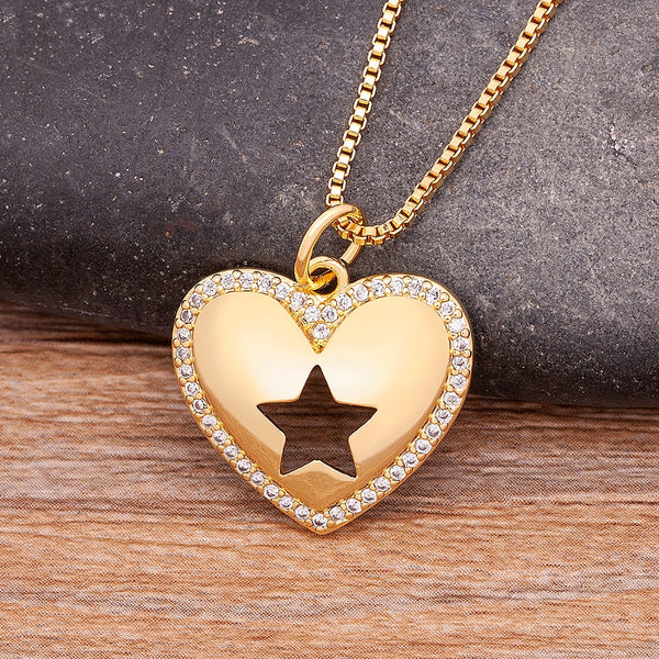 Zircon Heart Star Pendant For Women Gold Plated Clavicle Chain Choker Necklace