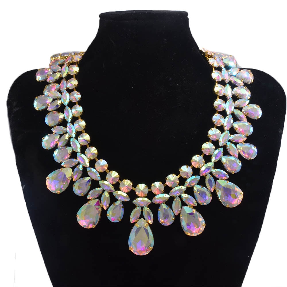 Big size Sparkly Glass Gemstone Choker for Women Men Necklaces