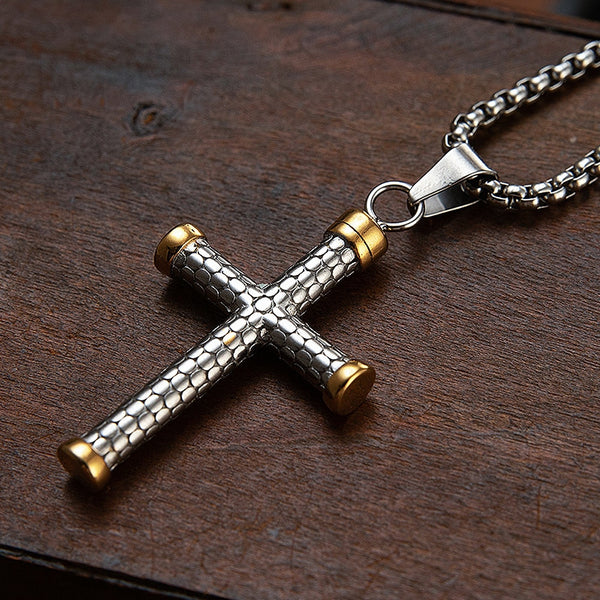 Vintage Christian Believer Stainless Steel Cross Pendant Necklace