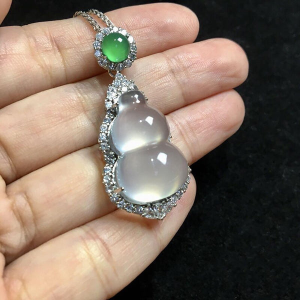 New design natural high ice chalcedony diamond gourd pendant necklace