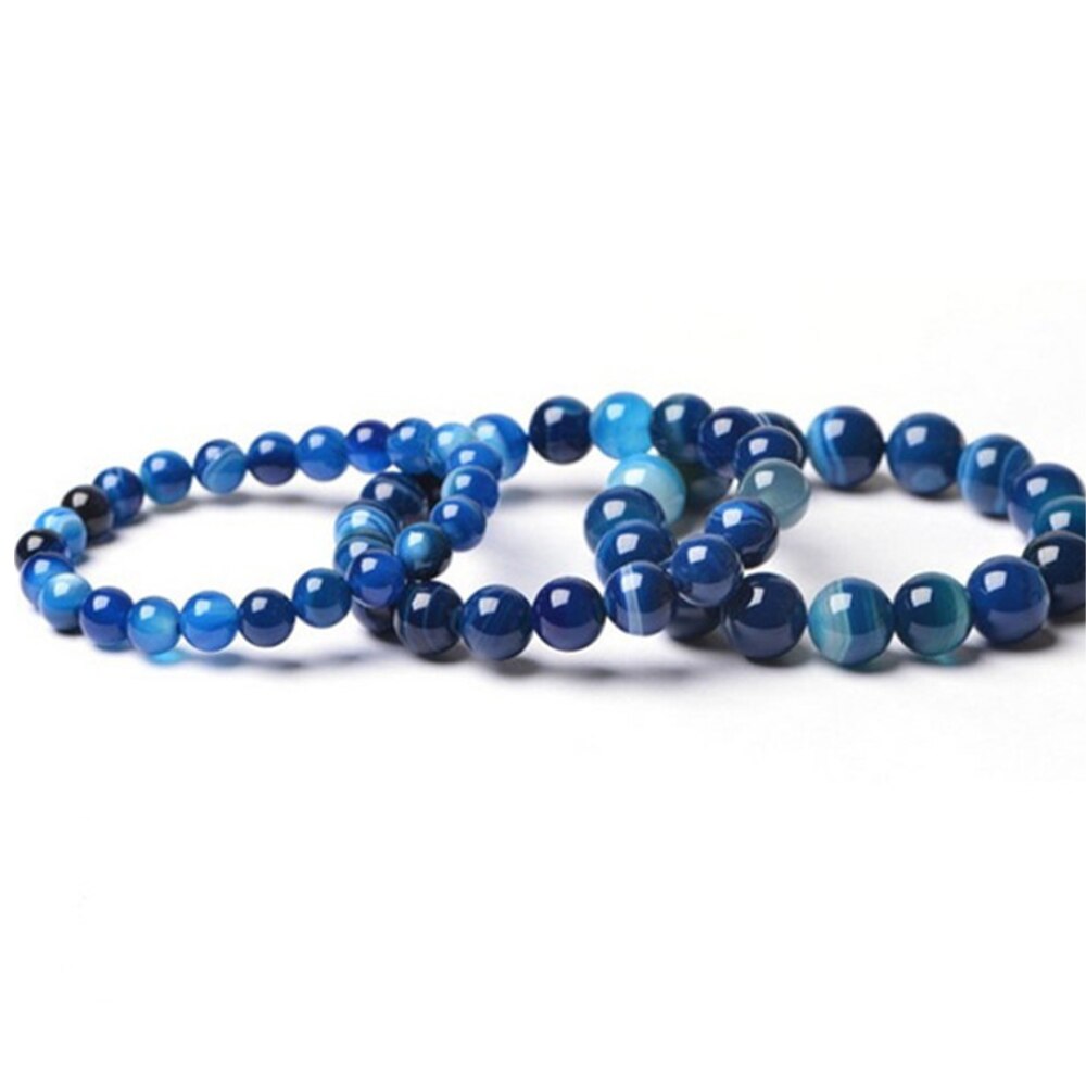 Blue Striped Agate Beads Stretch Bracelet