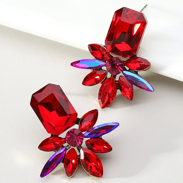 Korean Fashion Geometric Color Crystal Vintage Stud Earrings For Women