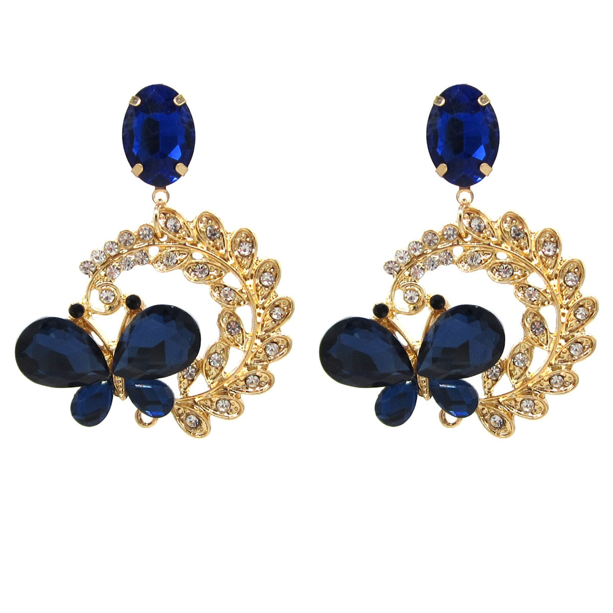 Blue Butterfly Crystal Earrings Statement Alloy Pendant Rhinestones Oorbellen For Women