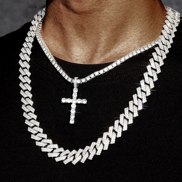 16MM Width Men Women Hip Hop Prong Cuban Link Chain Necklace