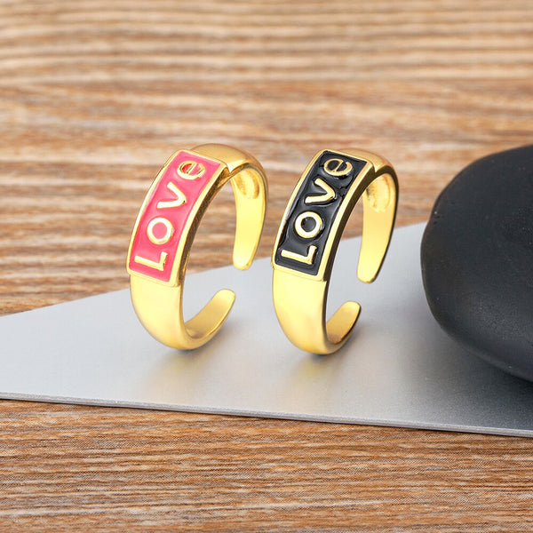 Nidin New Creative Design Love Letter Dripping Oil Open Ring For Women