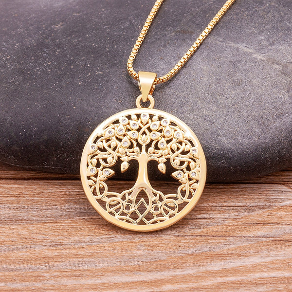 High Quality Gold Plated Necklace Hot Tree of Life Round Pendant Collier Elegant Women