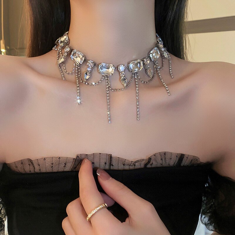 Geometric Square Crystal Choker Necklaces for Women