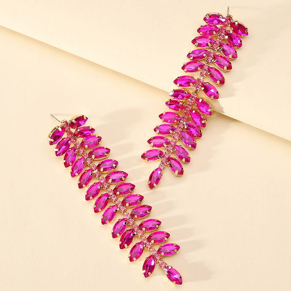 Elegant Fashion Multicolor Leaves Crystal Long Dabgle Earrings For Women