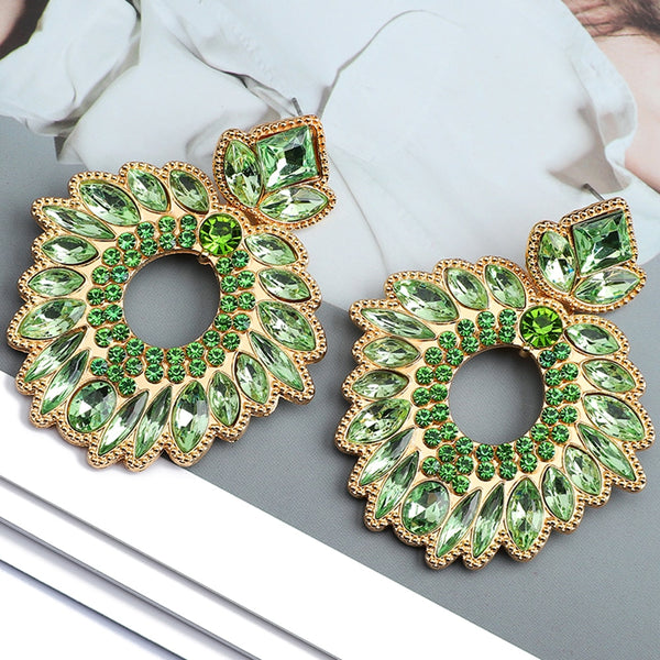 Fashion Boho Metal Full Geometric Crystal Round Big Dangle Earrings For Women