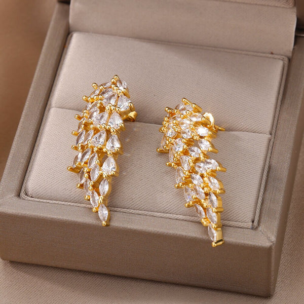 Luxury Crystal Geometric Irregular Plant Earrings Sweet Leaf Stud Earrings For Women