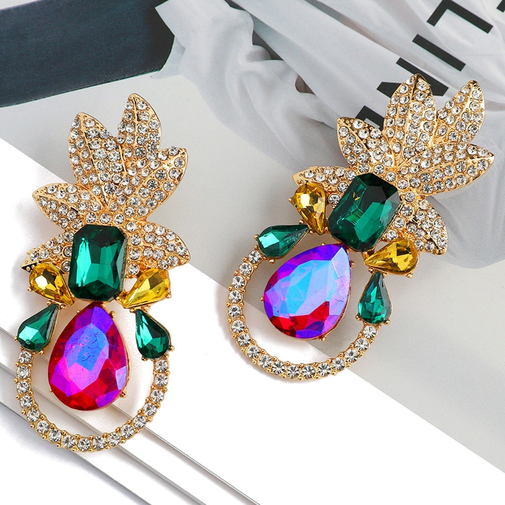 Fashion Metal Leaves Drop Earring For Women Crystal Dangle Earrings For Women