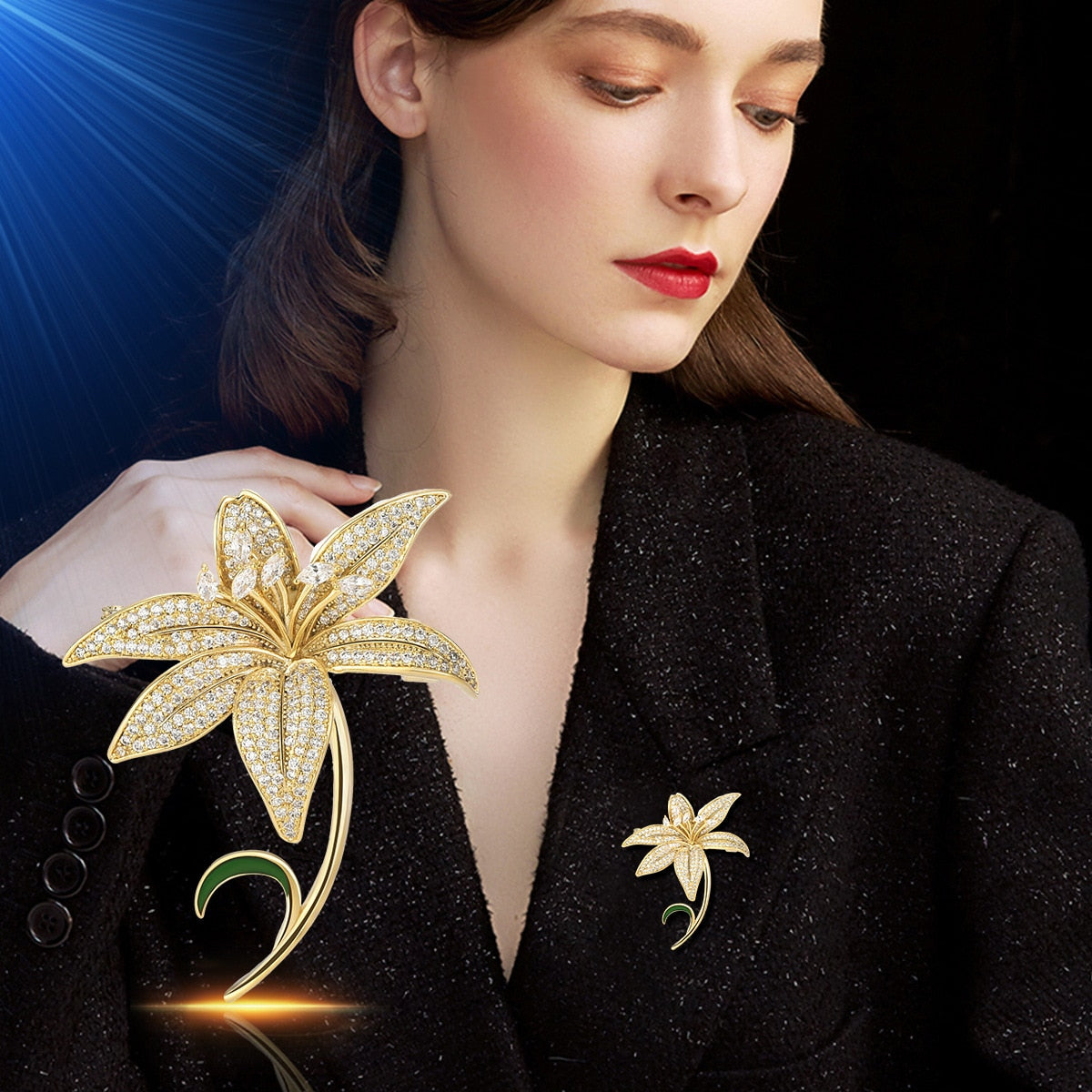 Luxury Copper Micro Inlaid Cubic Zirconia Lily Brooch