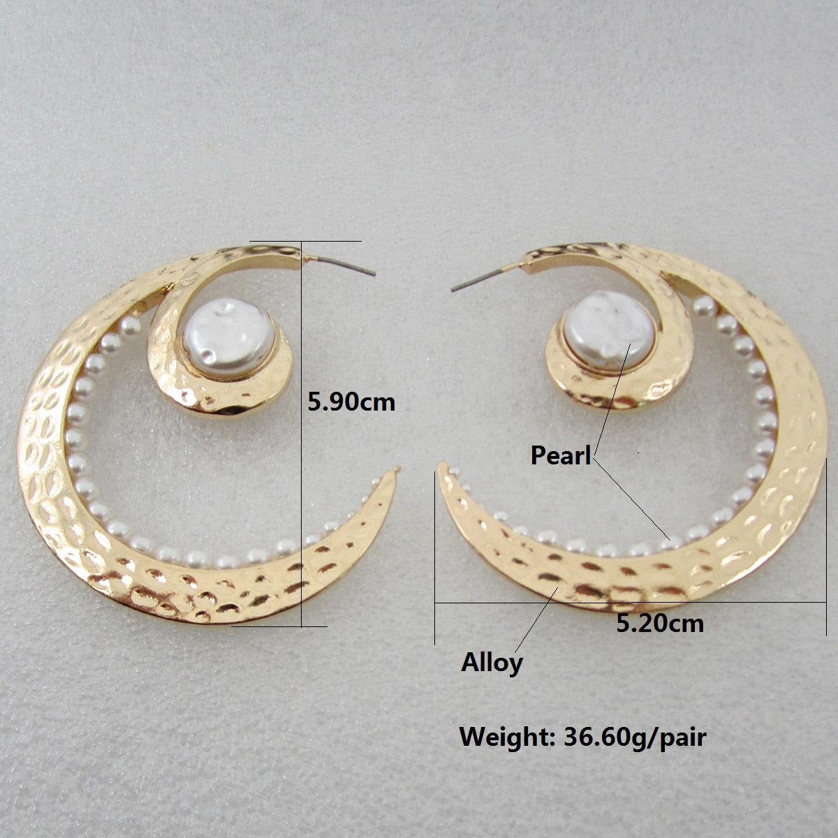 Exaggerated Vintage C Shape Metal Big Moon Hoop Earrings For Women