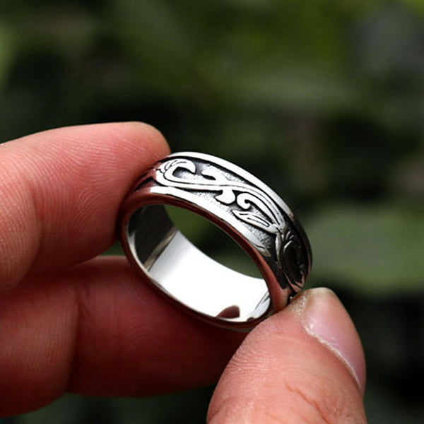 Vintage Viking Ring Men Women 316L Stainless Steel Engraved Tarraine Pattern Rings