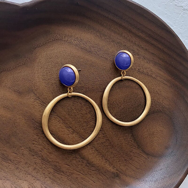 Independent design ancient gold inlaid lapis lazuli earrings