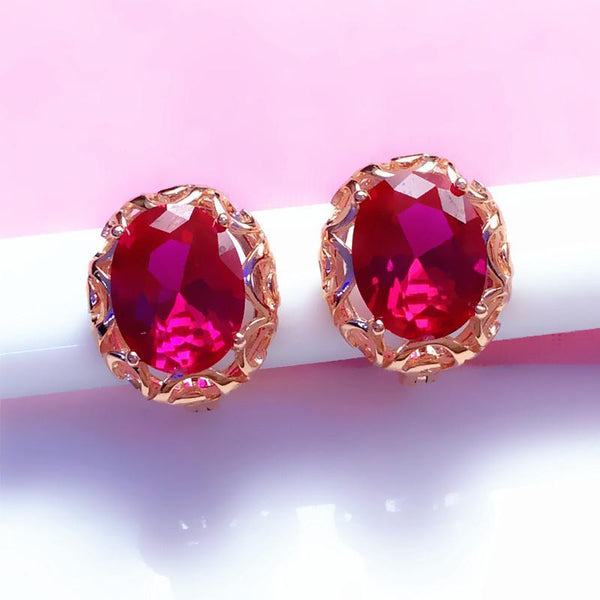 New 585 purple gold inlaid ruby earrings for women