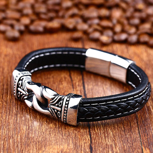 Vintage Stainless Steel Carved Viking Bracelet Men