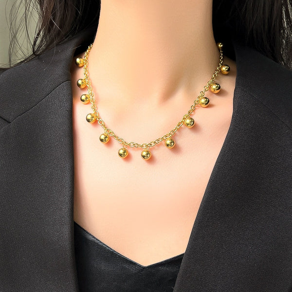 316L Stainless Steel Gold Color Beads Ball Pendant Necklace For Women