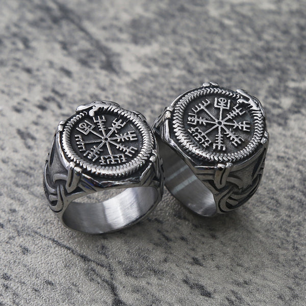 Vintage Viking Aegishjalmur Men's Ring Stainless Steel Nordic Pattern Compass Vegvisir Rings