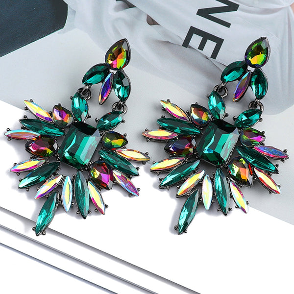 Vintage Fashion Geometric Chandelier Crystal Big Dangle Earrings For Women