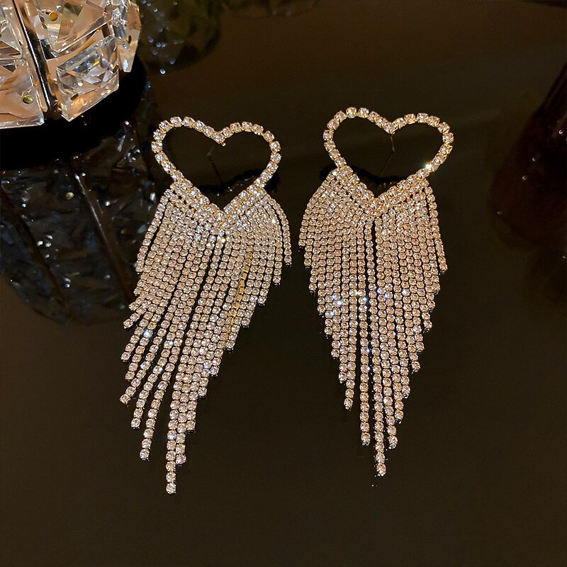 Fashion Long Tassel Rhinestone Drop Earrings for Women