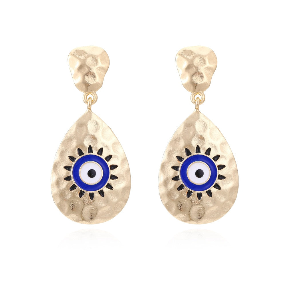 New Round Metal Evil Eye Drop Earrings Statement Dangle Earring