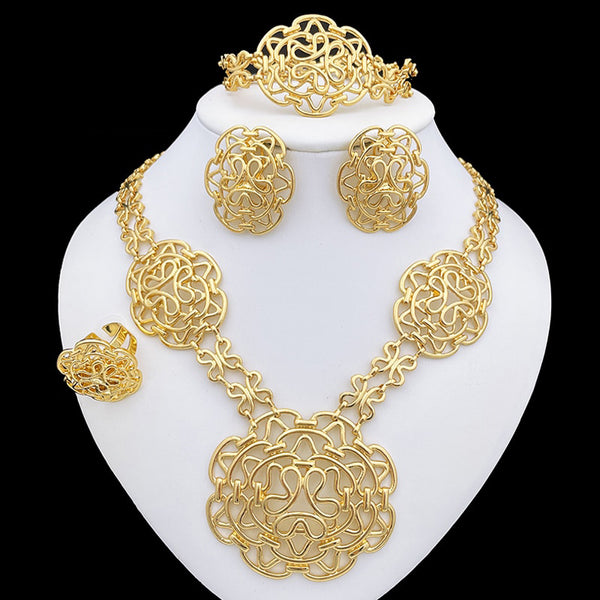 Gold Color Dubai Jewelry Sets Fashion Jewelry Necklace And Earrings For Women