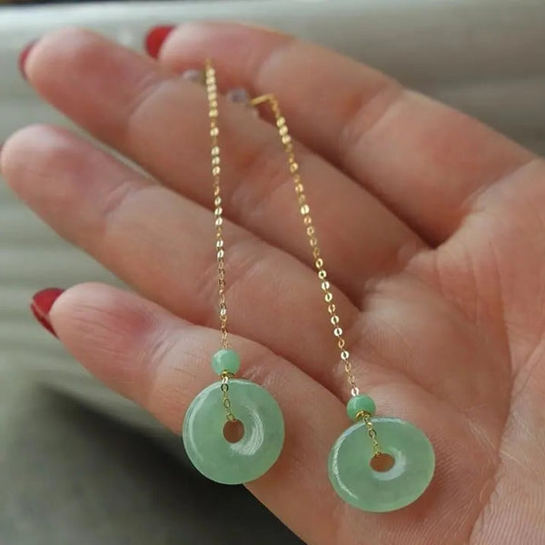 Original Design Natural Jadeite Chalcedony Safety Buckle Earrings