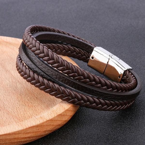 Vintage Multilayer Leather Braid Bangles Handmade Rope Wrap Bracelets