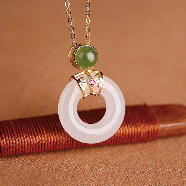 Natural Hetian Chalcedony Ring Pendant Women Necklace