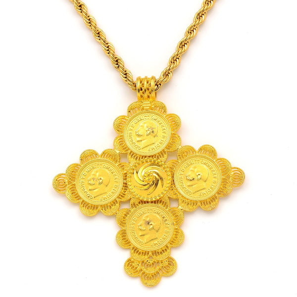 24k Ethiopian Jewelry Cross Pendant Necklaces African Gift