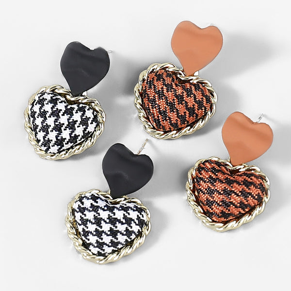 Fashion Metal Thousand Bird Pattern Fabric Heart-shaped Earrings Women