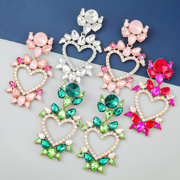 Fashion Metal Heart Geometric Rhinestone Earrings for Women