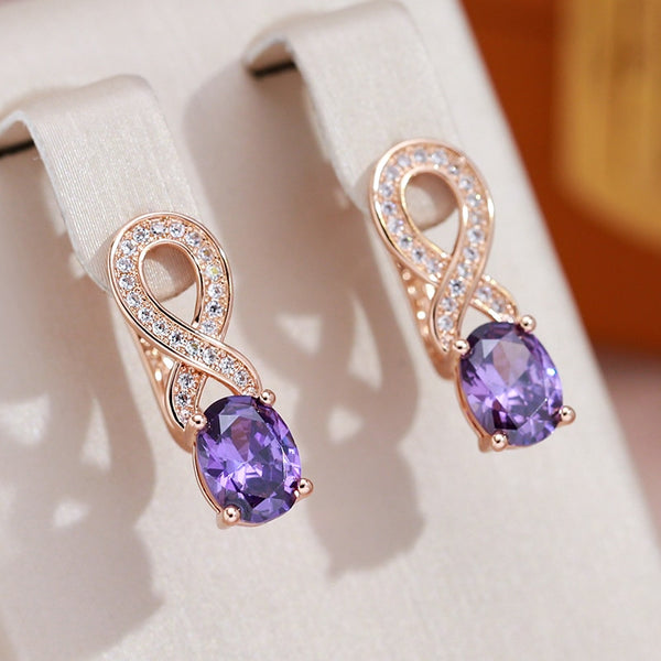 Oval Purple Zircon Full Inlay Crossing Earrings for Women