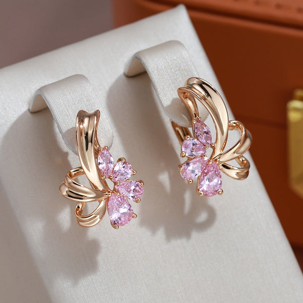 Geometric Pink Zircon English Lock Clip Earrings For Women