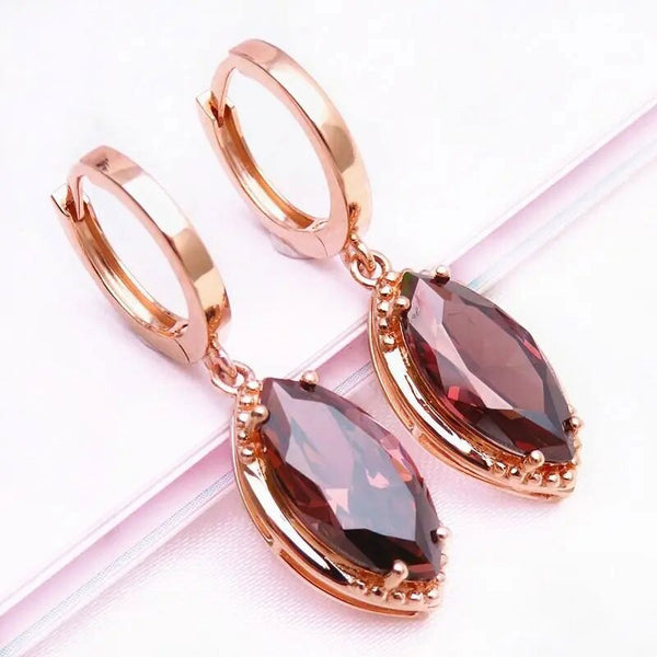 rose gold new Marquise shape pink gemstone earrings for women