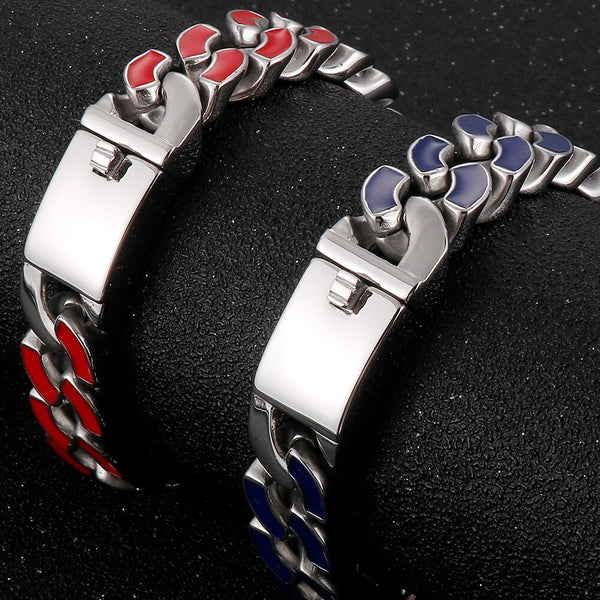 16MM Wide Red Blue Curb Cuban Chain Man Bracelet for Men