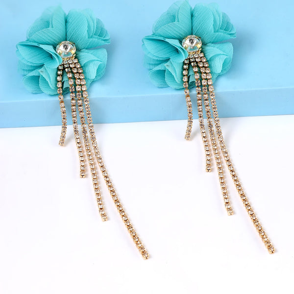 Flower Rhinestone Tassel Earrings Crystal Drop Earring Luxury Party Earing for Women