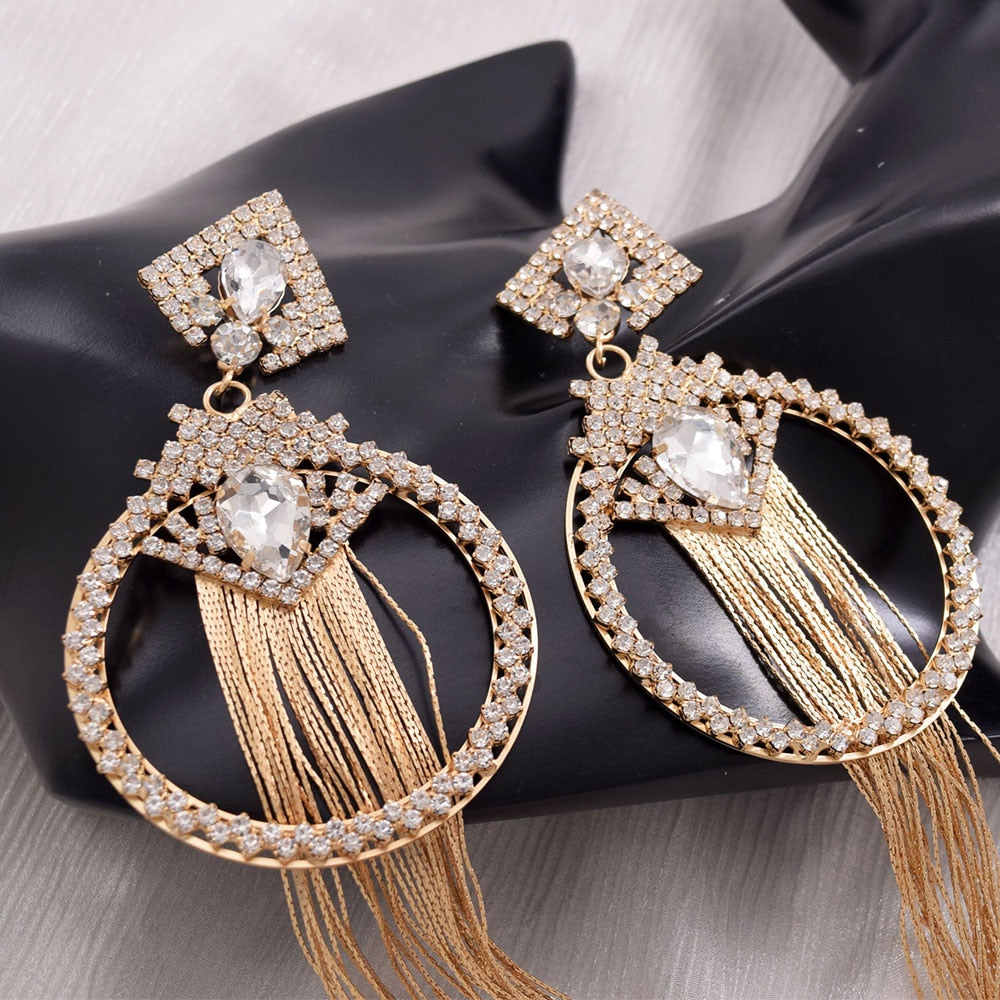 24cm Long Silver Tassel Earrings for Women