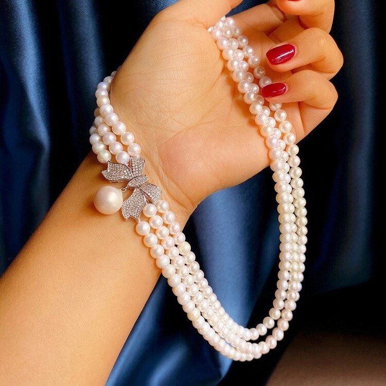 Korean Elegant Pearl Beads Three Floors Necklace for Women