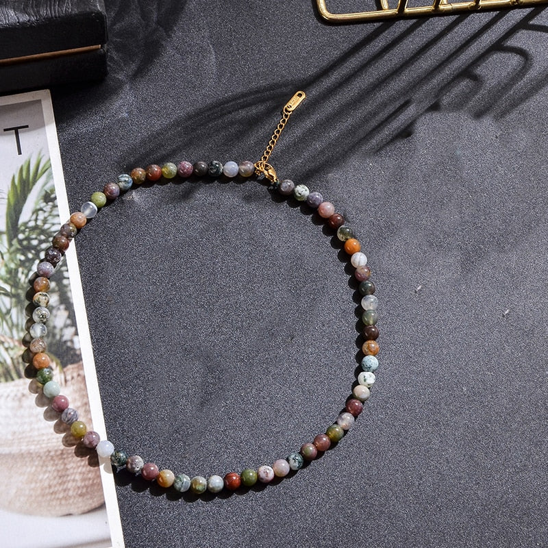 6mm Semi Precious Stone Beaded Choker Necklace for Women