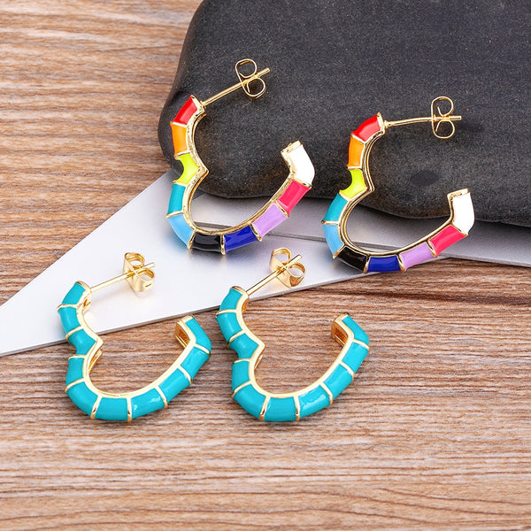 Fashion Bohemia Enamel Candy 7 Colors Heart Earrings Women