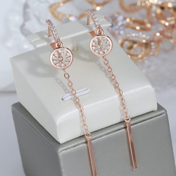 Elegant Long Tassel Hollow Round Pendant Zircon Earrings