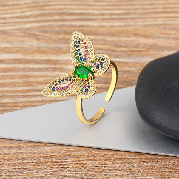 Luxury 5 Colors Zircon Butterfly Resizable Rings