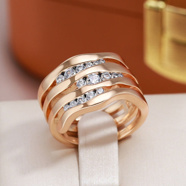 MultiLayer Geometric 585 Gold Color Hollow Zircon Finger Rings for Women